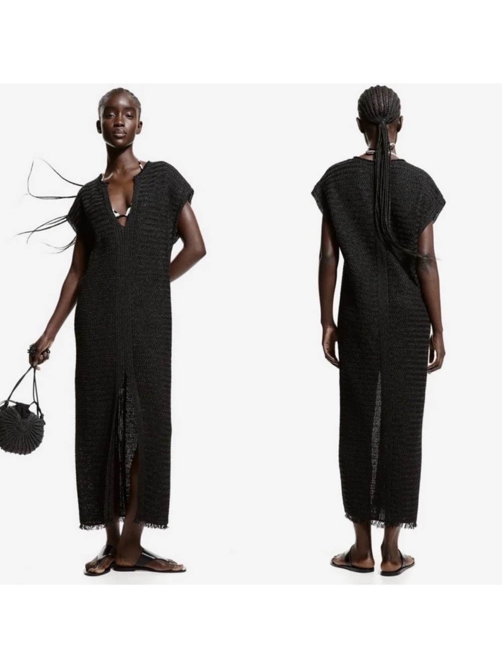 H&M Raffia Kaftan long black elegant dress